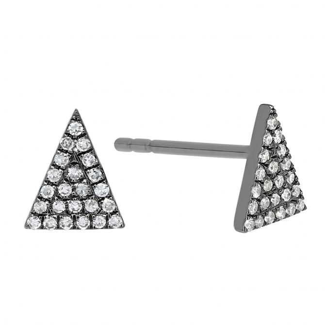 Diamond Pavé Triangle Stud Earrings in White Gold & Black Rhodium