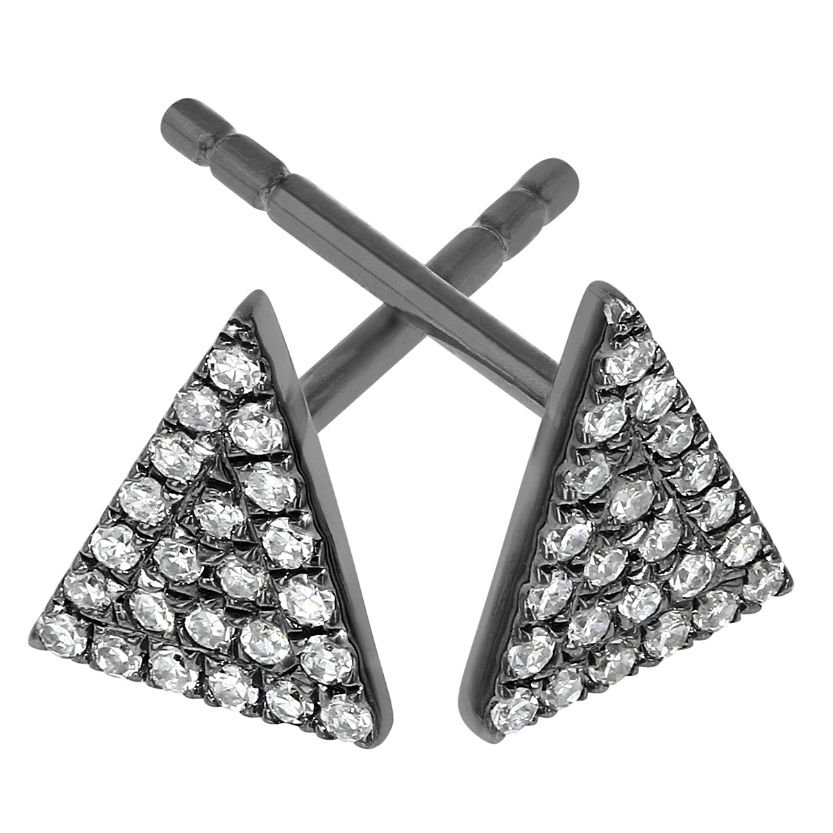 Diamond Pavé Triangle Stud Earrings in White Gold & Black Rhodium