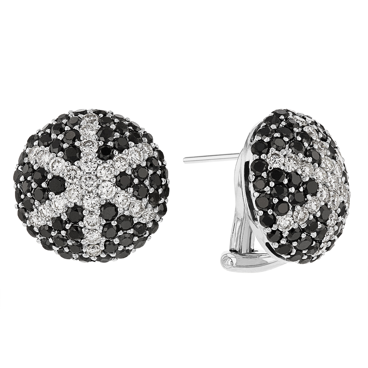 Black & White Diamond Pavé Star Button Post Earrings in White Gold