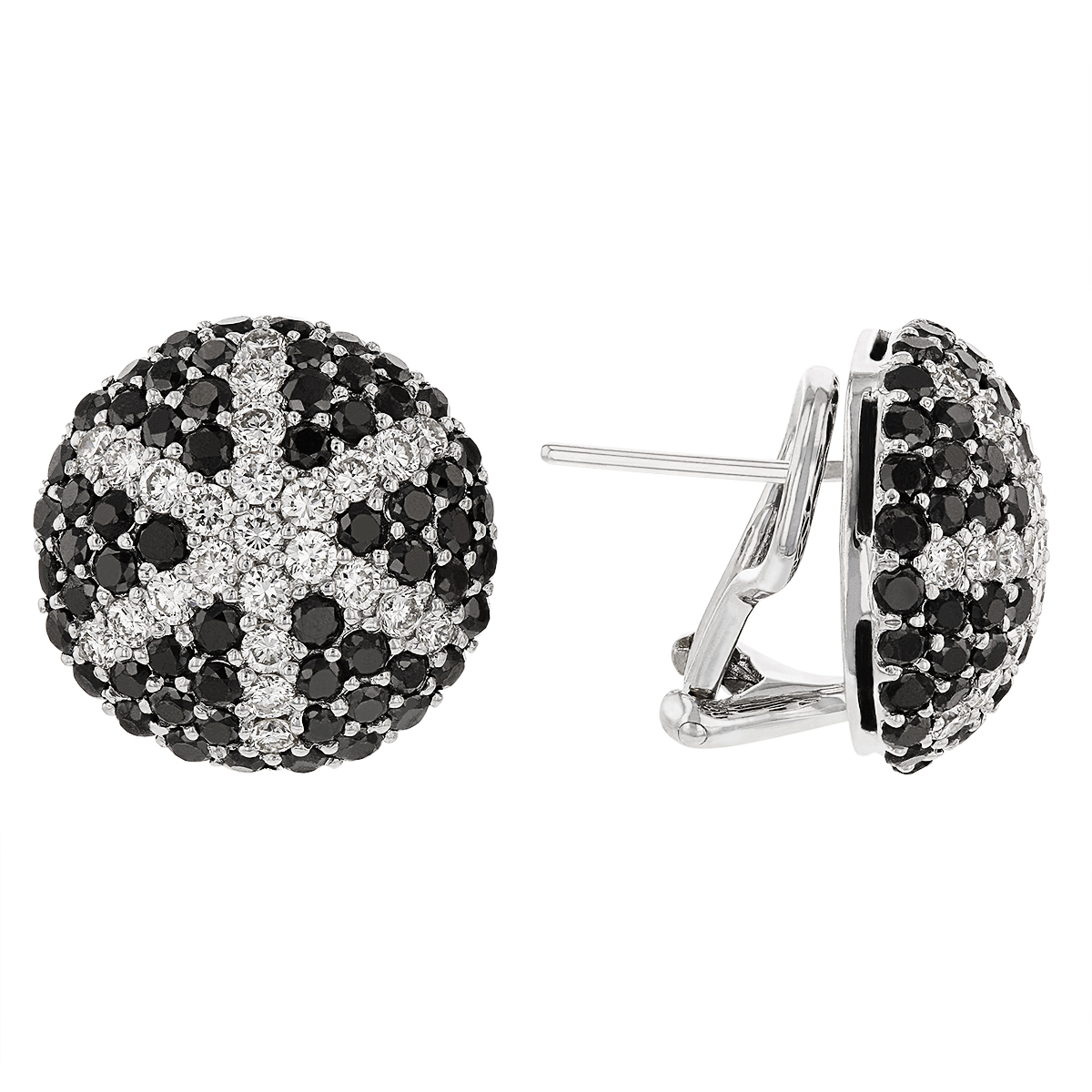 Black & White Diamond Pavé Star Button Post Earrings in White Gold