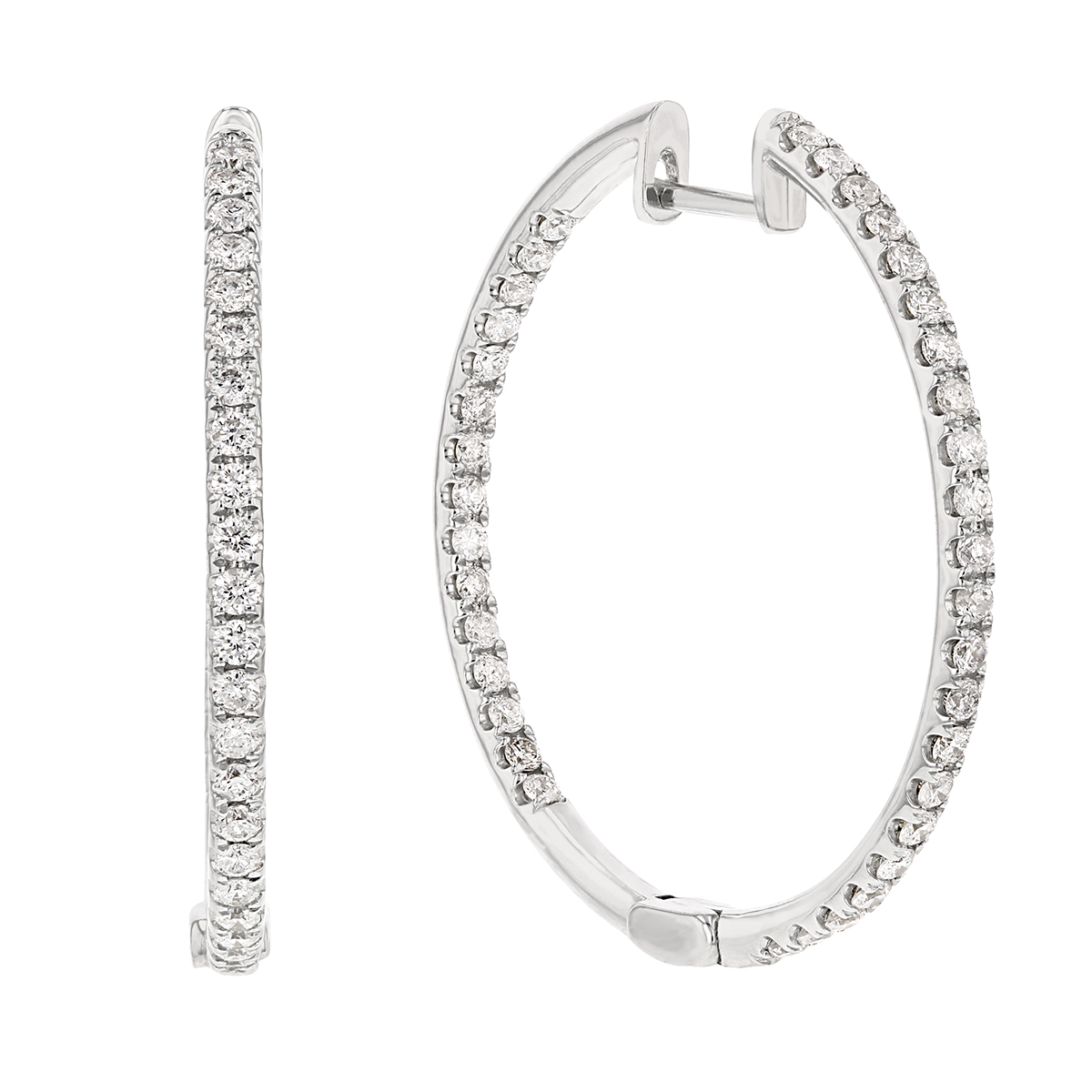 Diamond Inside Out Hinged Hoop Earrings in White Gold, 1.00 cttw ...