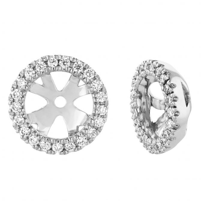 Diamond Halo Round Earring Jackets in White Gold, .13 cttw