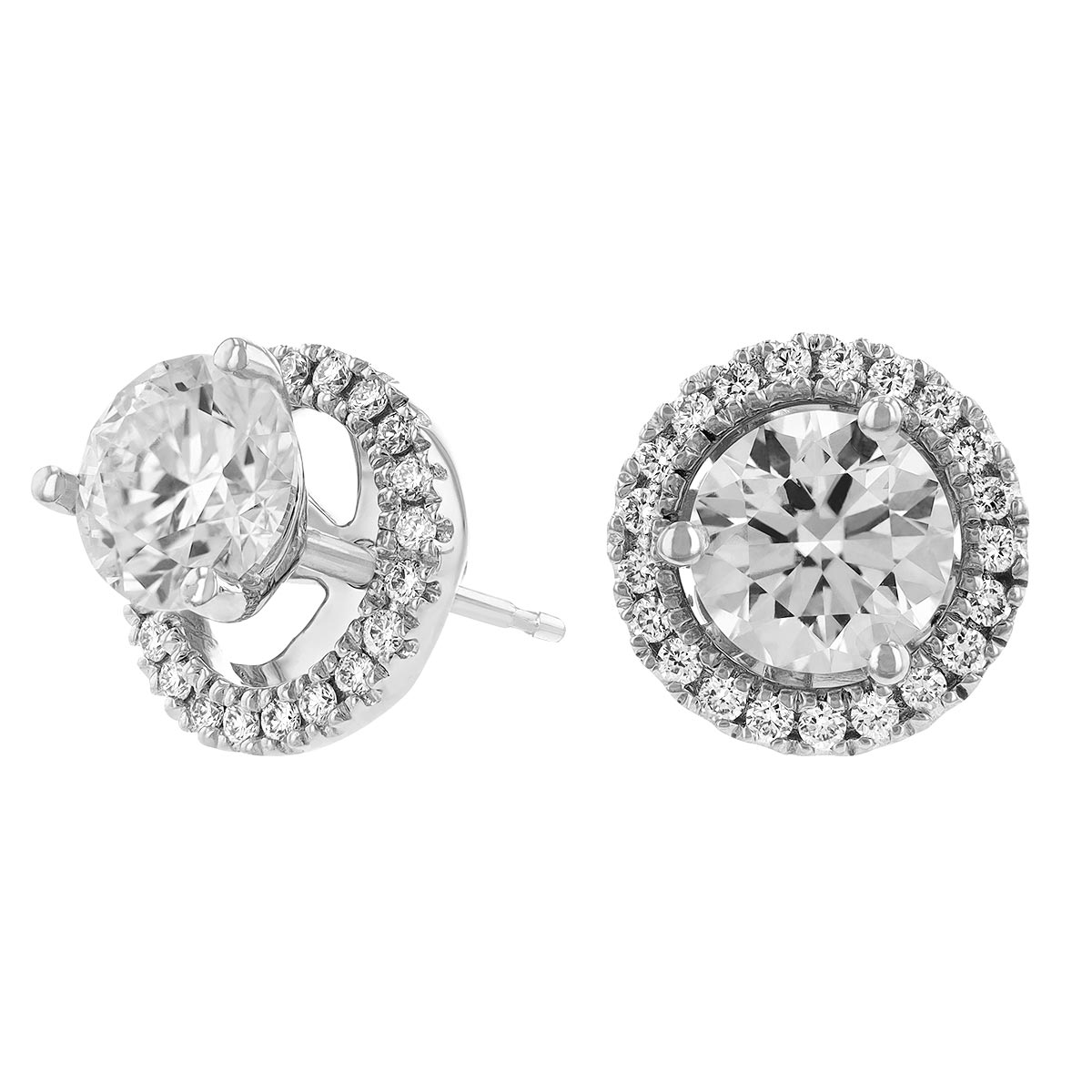Diamond Halo Round Earring Jackets in White Gold, .13 cttw