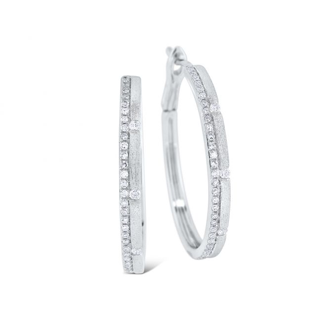 14K White Gold Diamond Medium Brushed Hoop Earrings, 0.34 cttw
