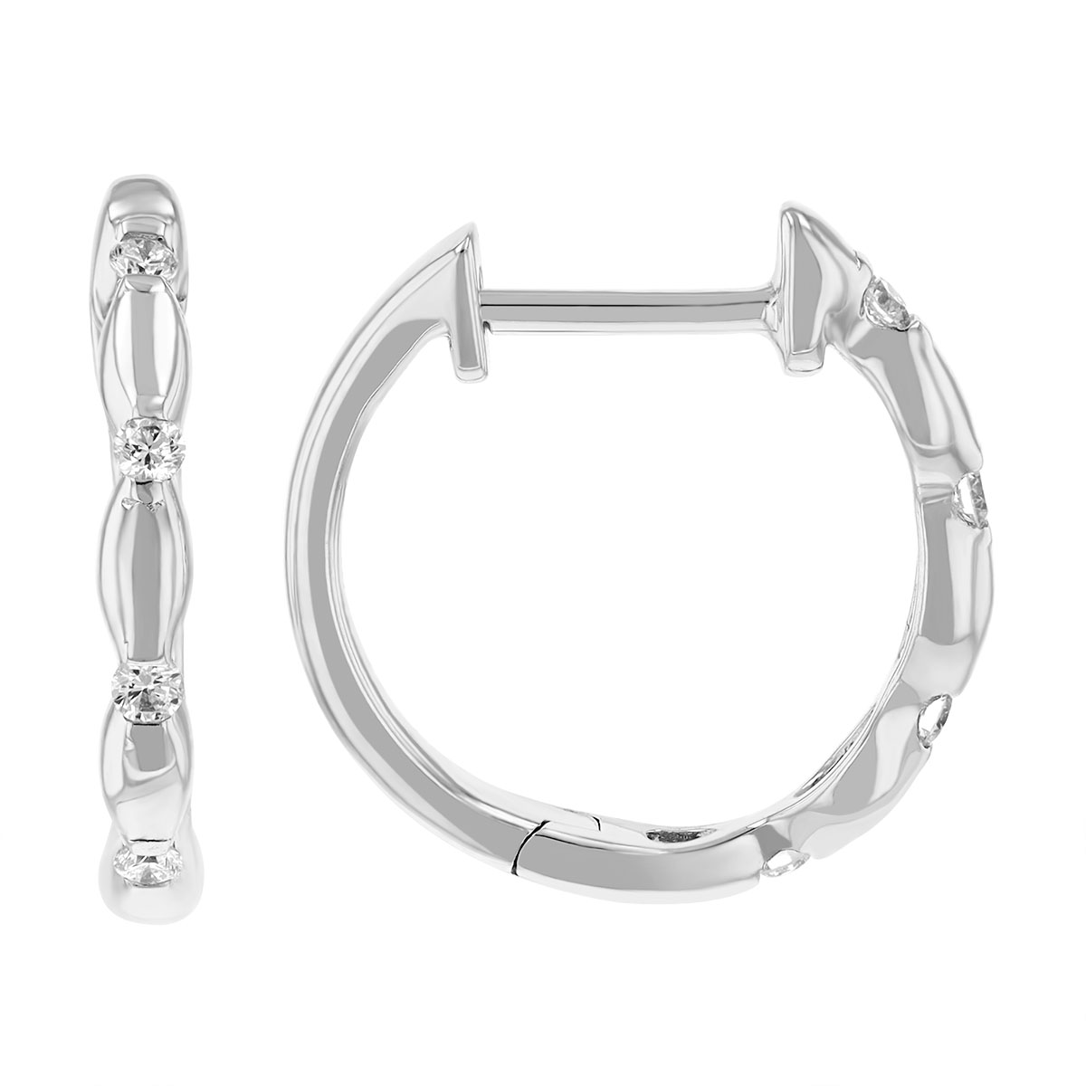 Diamond Station Petite Hinged Hoop Earrings in White Gold