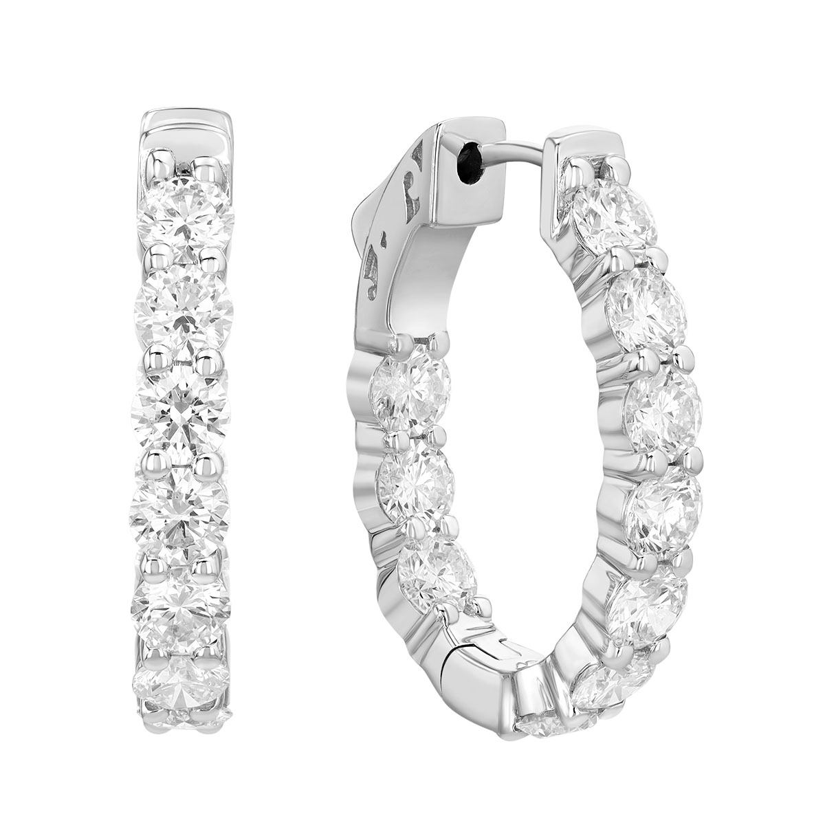Round Diamond In & Out Hoop Earrings in White Gold, 4.00 cttw