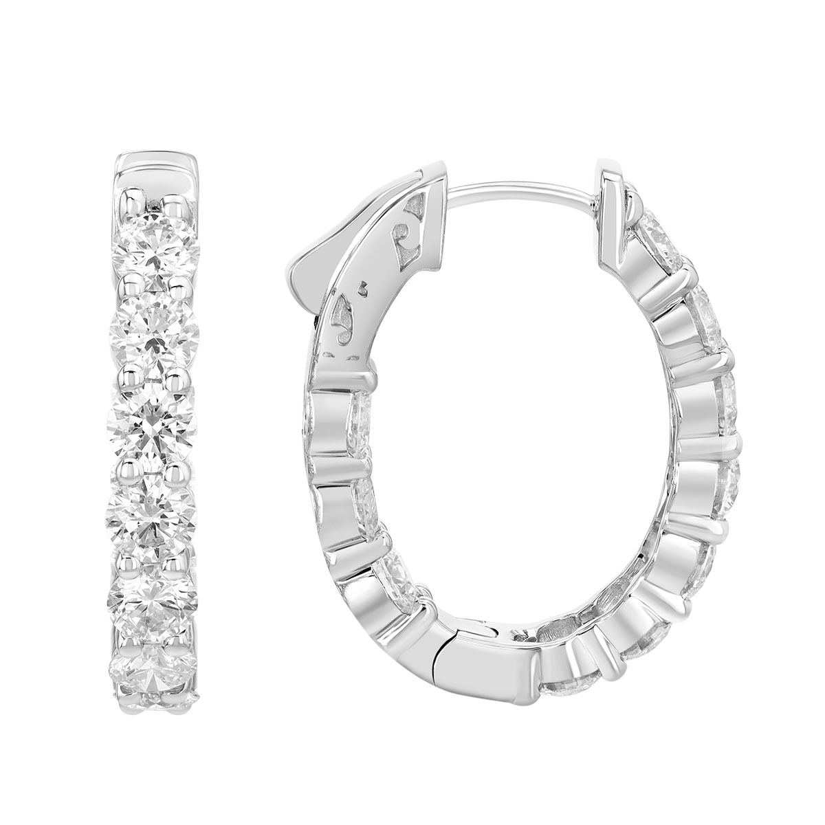 Round Diamond In & Out Hoop Earrings in White Gold, 4.00 cttw
