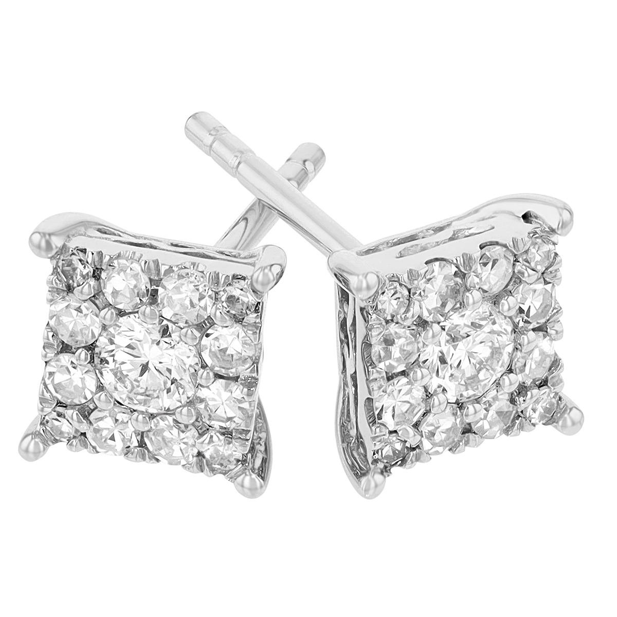 Diamond Square Cluster Stud Earrings in White Gold