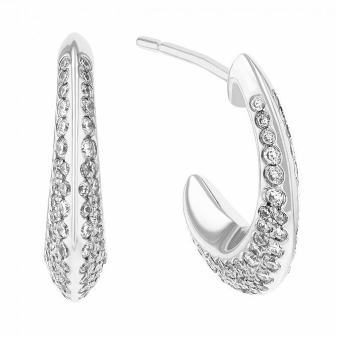 Juniper Diamond J Hoop Earrings in White Gold