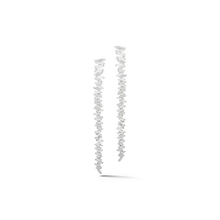 18K White Gold Tapered Baguette Diamond Long Drop Earrings