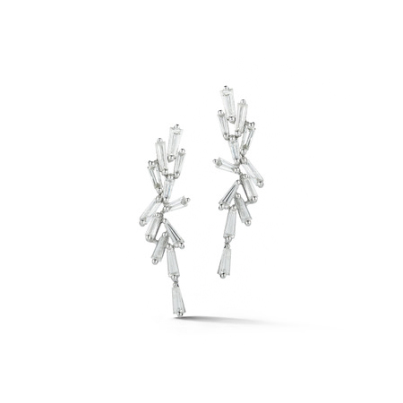 18K White Gold Tapered Baguette Diamond Cluster Starburst Post Earrings