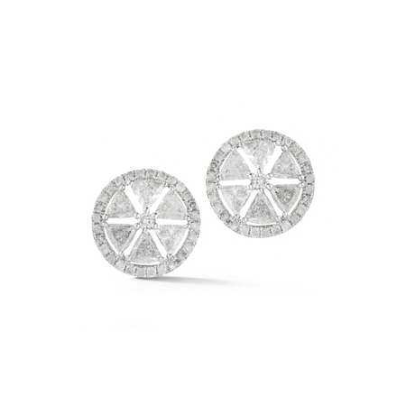 18K White Gold Trillion & Diamond Circle Post Earrings