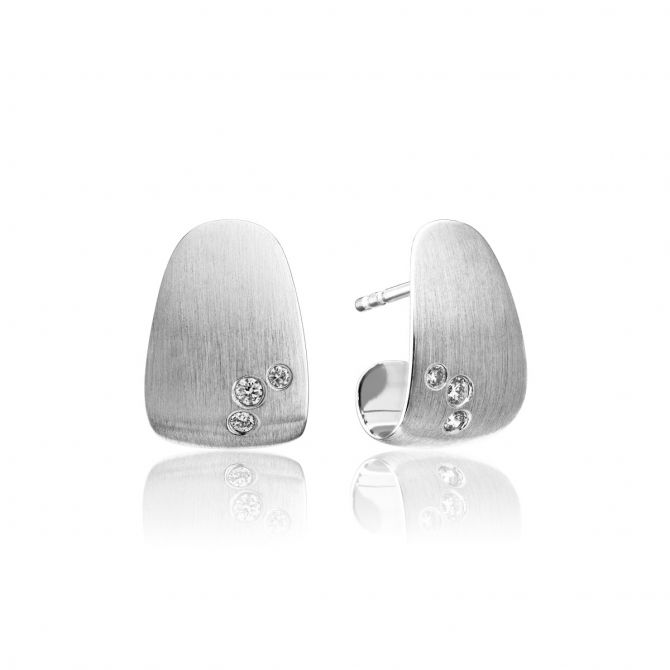 White Gold Diamond Brushed J Hoop Post Earrings