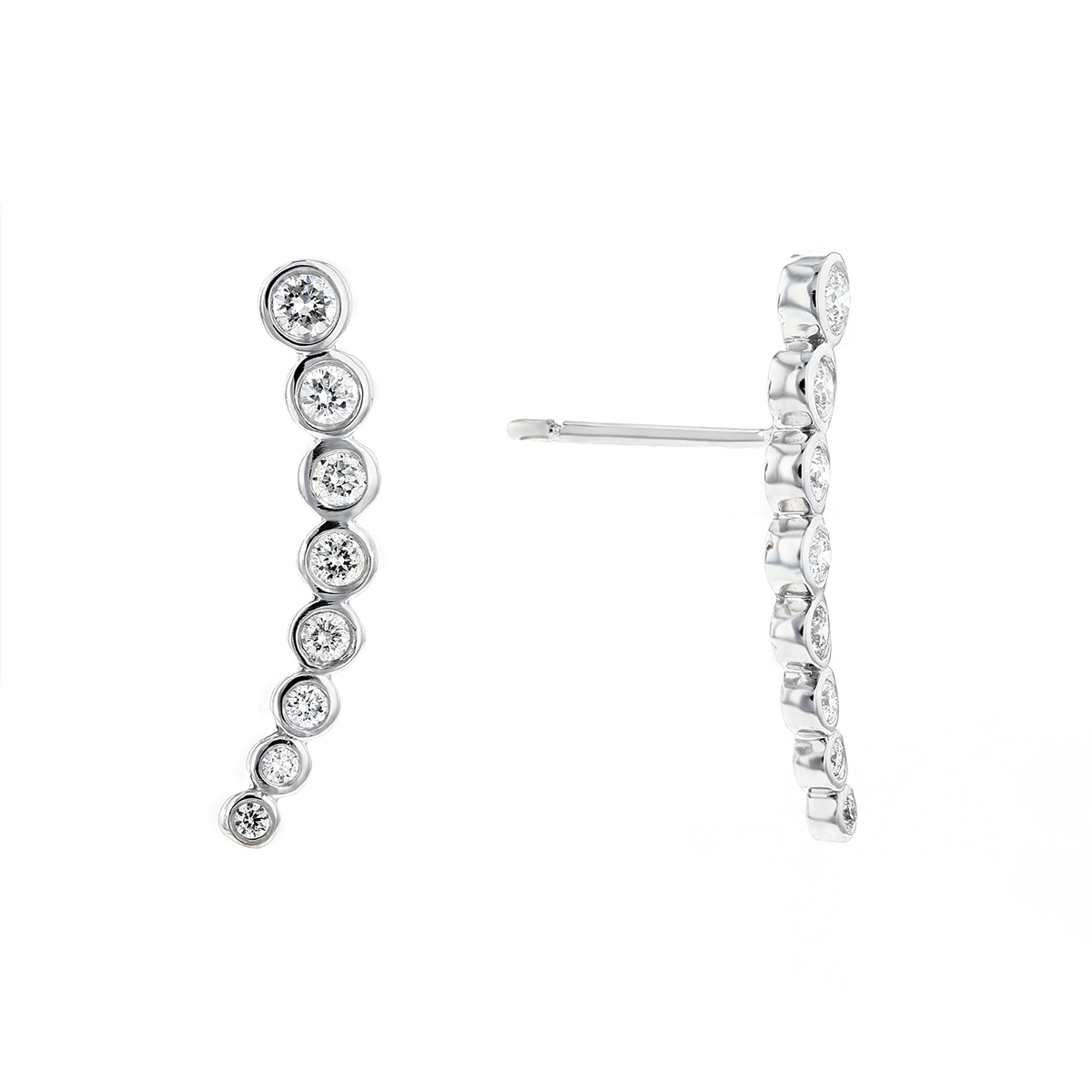 Diamond Bezel Set Climber Earrings in White Gold