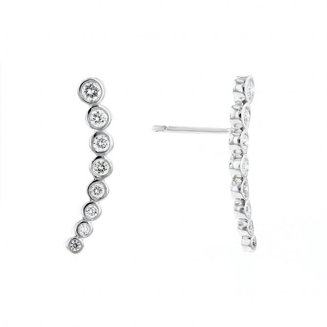 Diamond Bezel Set Climber Earrings in White Gold