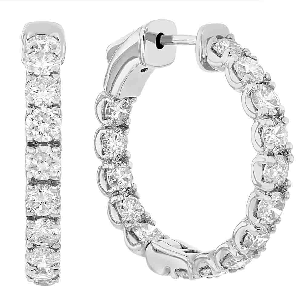 Diamond Inside Out Hinged Small Hoop Earrings in White Gold, 3.50 cttw ...
