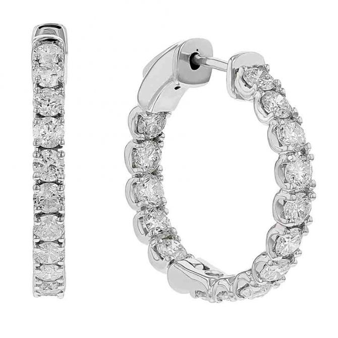 Diamond Inside Out Hinged Hoop Earrings in White Gold, 3 cttw