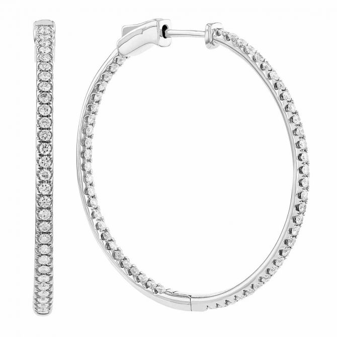 Diamond Inside Out Hoop Earrings in White Gold, 1.19 cttw