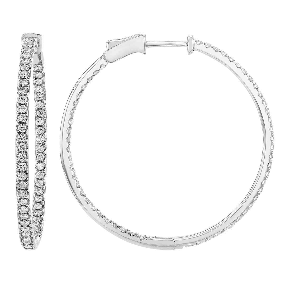 Diamond Inside Out Hoop Earrings in White Gold, 1.19 cttw