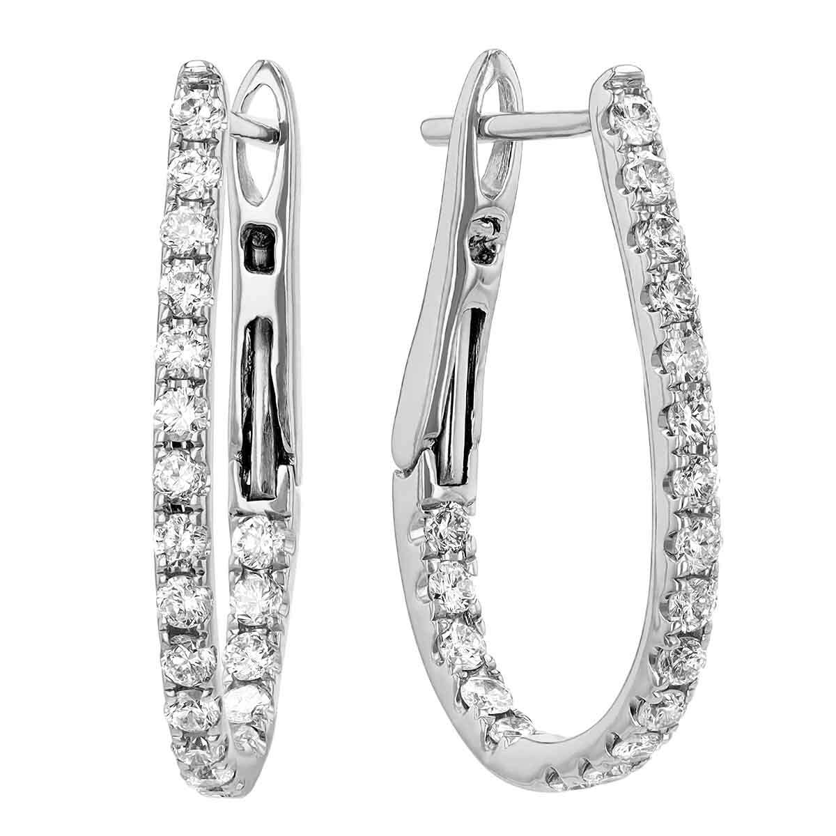 Diamond Inside Out Oval Latch Back Hoop Earrings in White Gold, 0.50 cttw