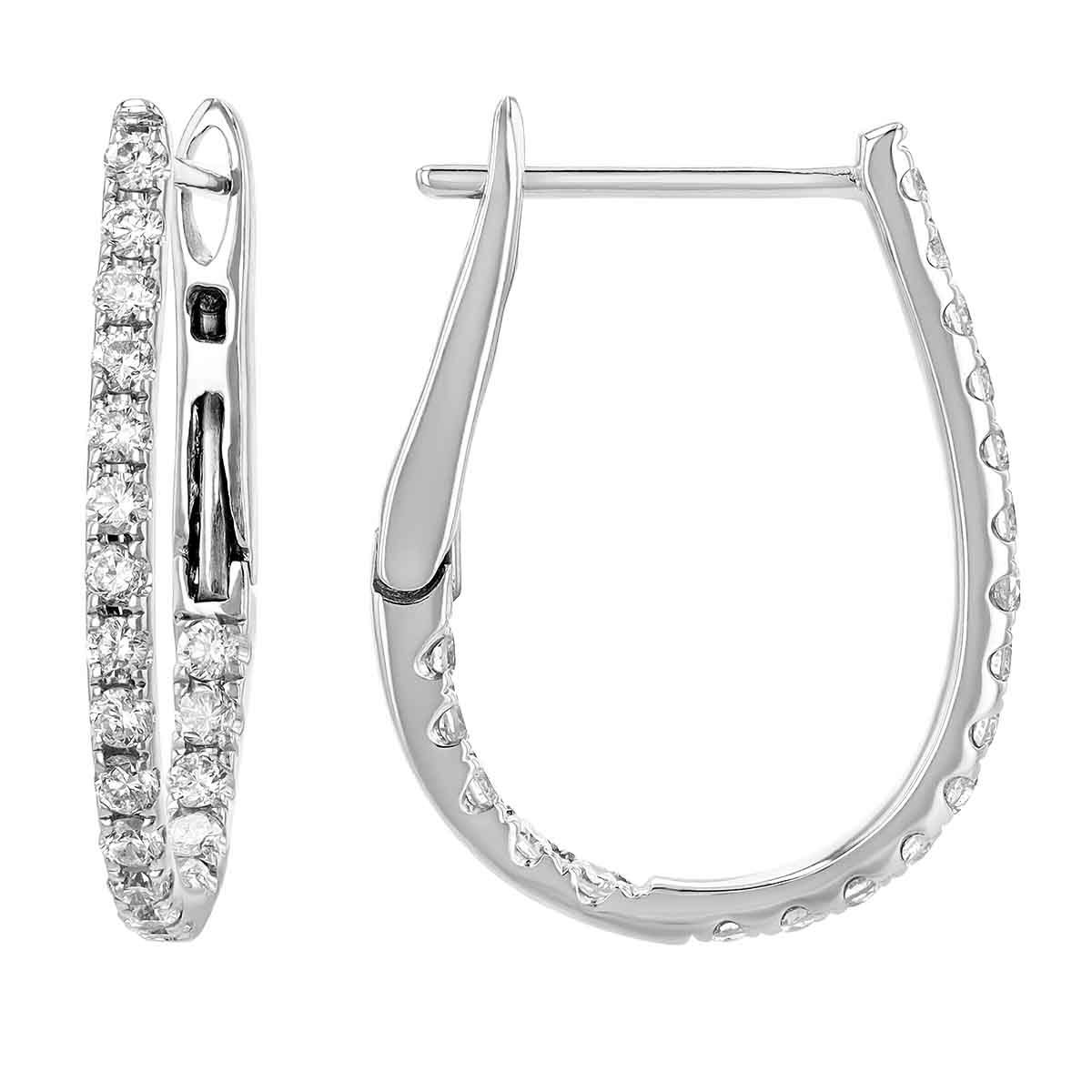 Diamond Inside Out Oval Latch Back Hoop Earrings in White Gold, 0.50 cttw