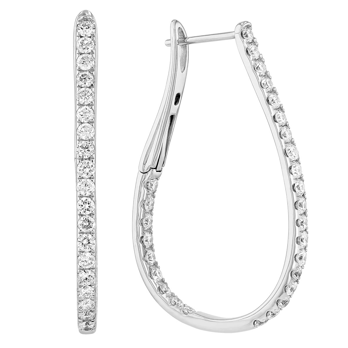 Diamond Teardrop Inside Out Hoop Earrings in White Gold, 1.70 cttw