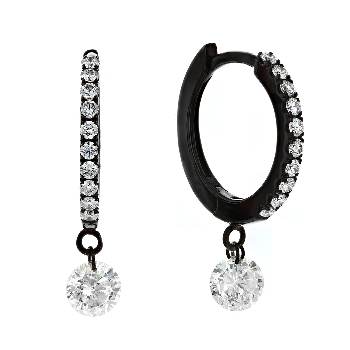 Aresa 18K White Gold & Black Rhodium Huggie Hoops with Diamond Drop