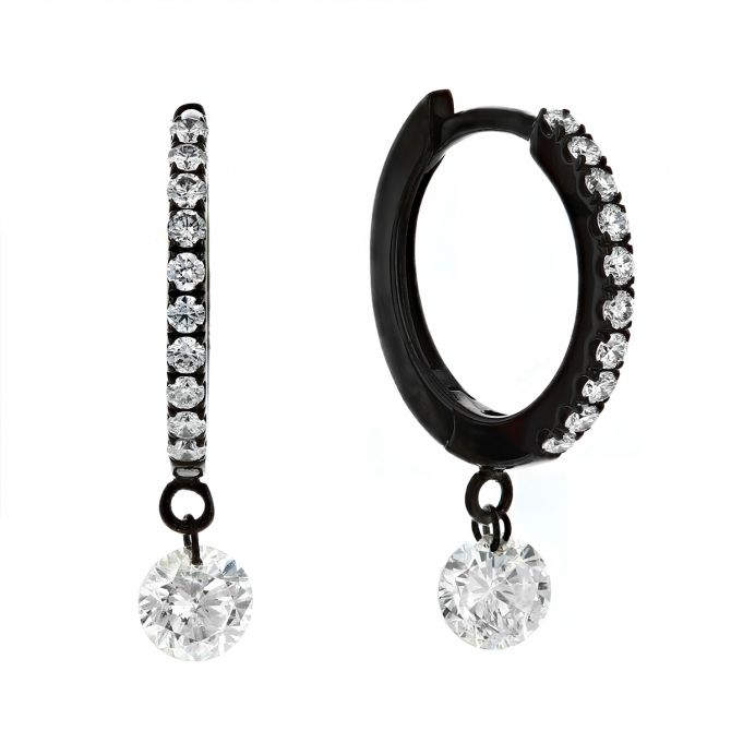 Aresa 18K White Gold & Black Rhodium Huggie Hoops with Diamond Drop