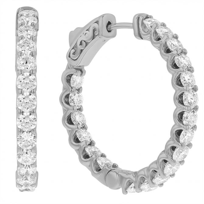 Diamond Inside Out Hoop Earrings in White Gold, 2.60 aptw