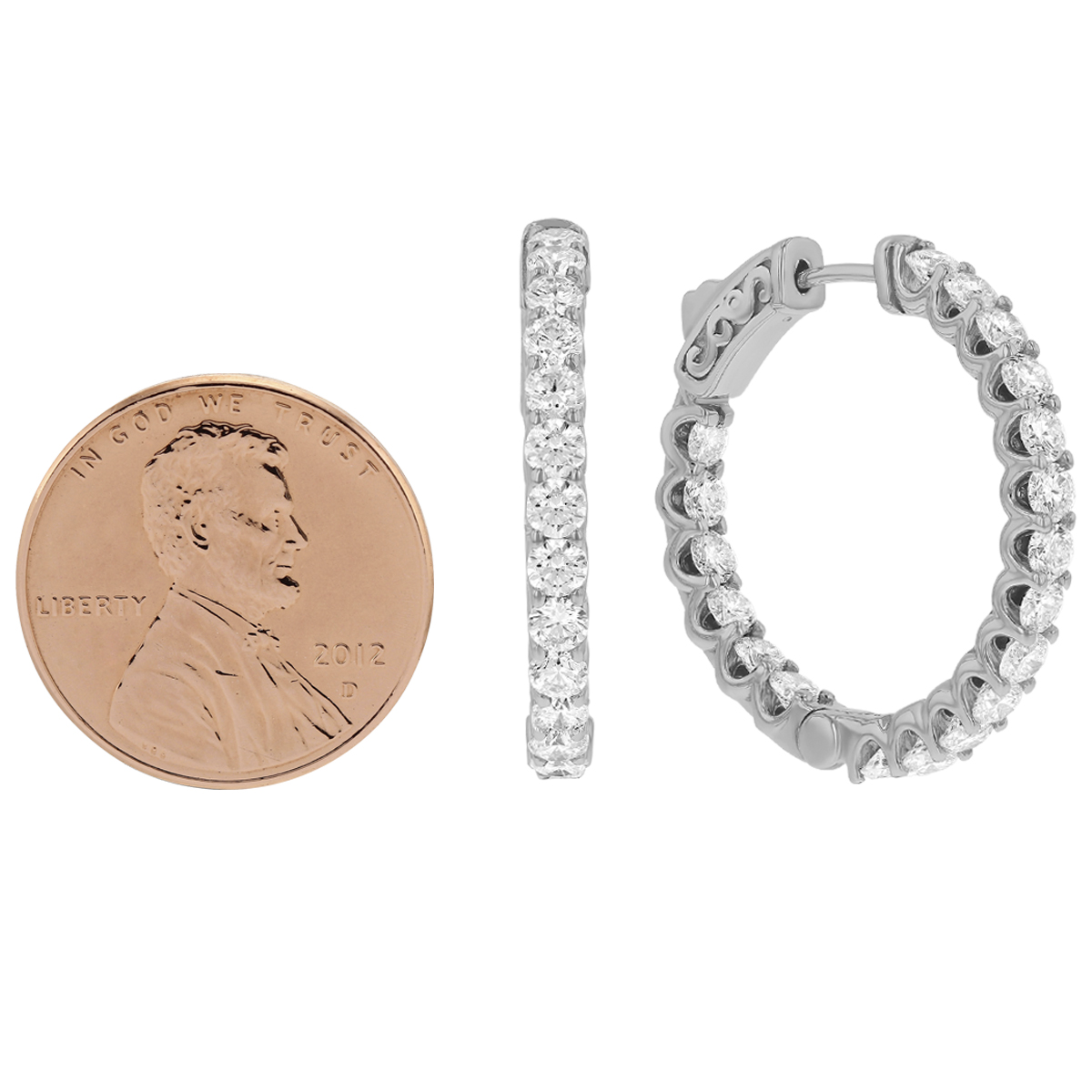 Diamond Inside Out Hoop Earrings in White Gold, 2.60 aptw