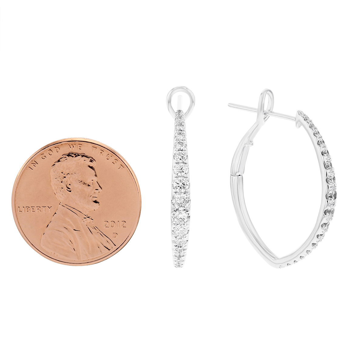 Frederic Sage Diamond Marquise Shaped Graduated Hoop Earrings in White Gold, 0.65 cttw