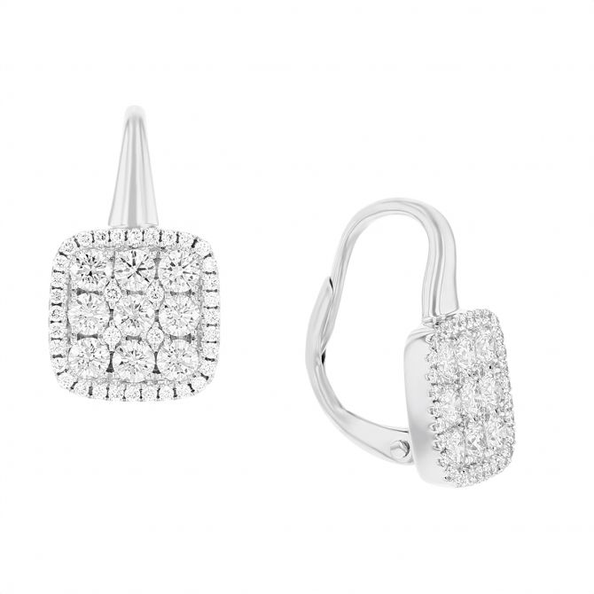 Frederic Sage Diamond Cluster Cushion Shaped Drop Earrings in White Gold