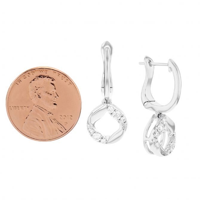 Frederic Sage Diamond & White Gold Halo Kiss Beveled Cushion Dangle Earrings