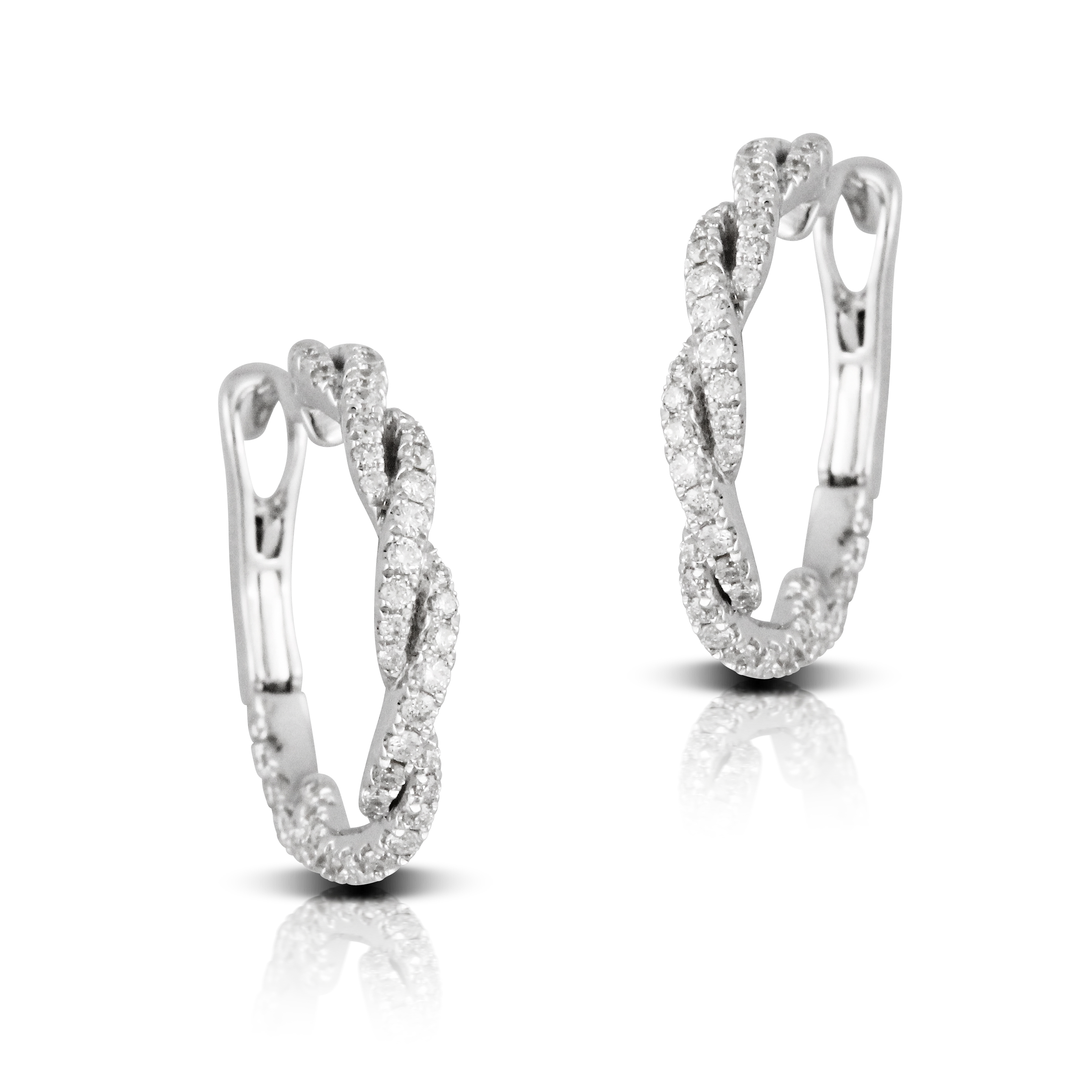 Doves Diamond Two Row Twist Hoop Earrings in White Gold, 0.38 cttw