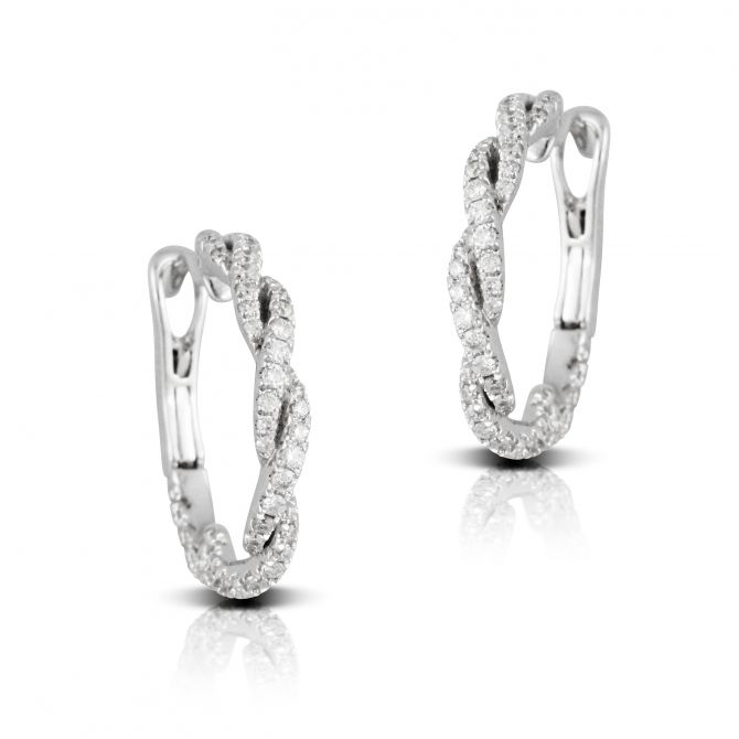 Doves Diamond Two Row Twist Hoop Earrings in White Gold, 0.38 cttw