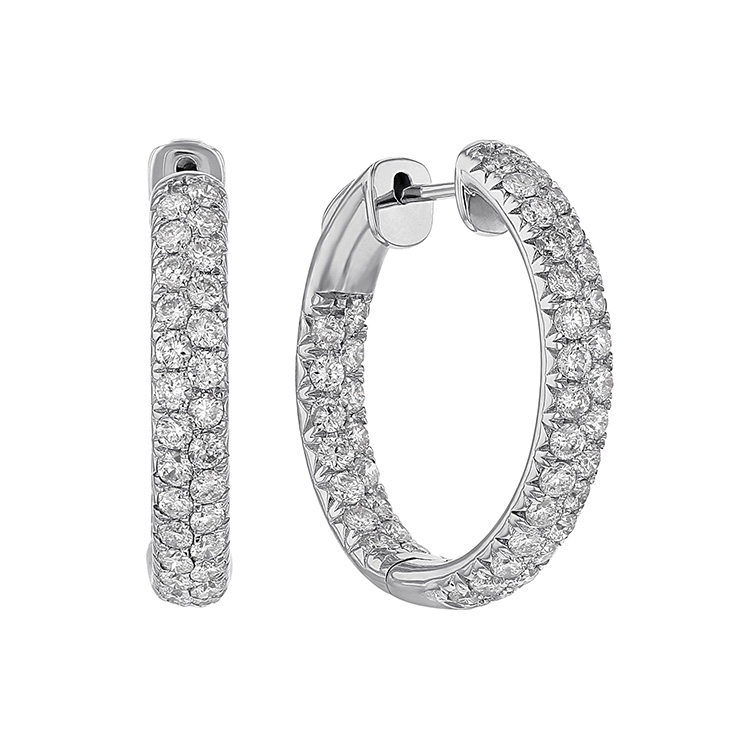 Diamond 2 Row Inside Out Push-Lock Hoop Earrings in White Gold | Borsheims