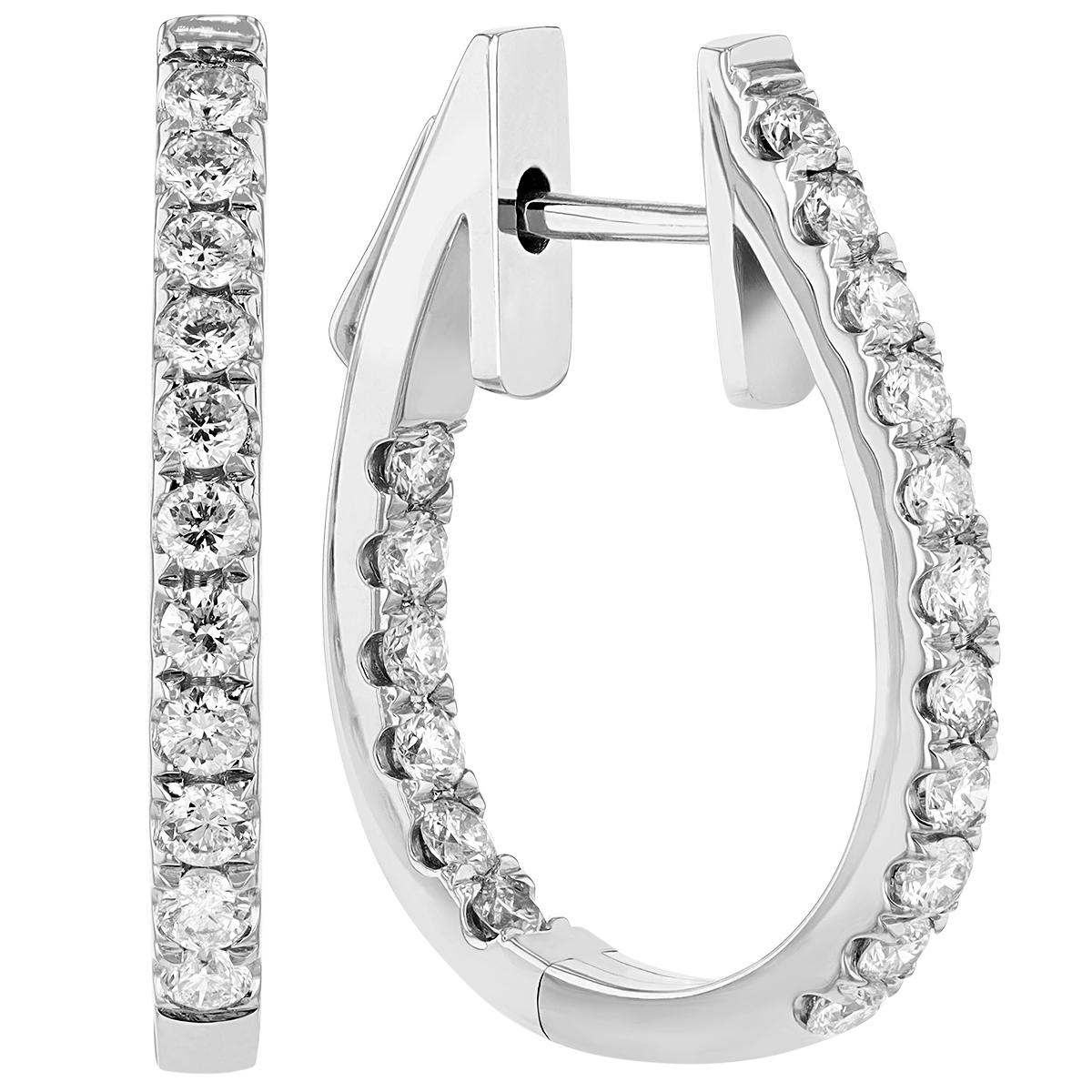 Diamond Inside Out Oval Snap Hoop Earrings in White Gold 1 cttw