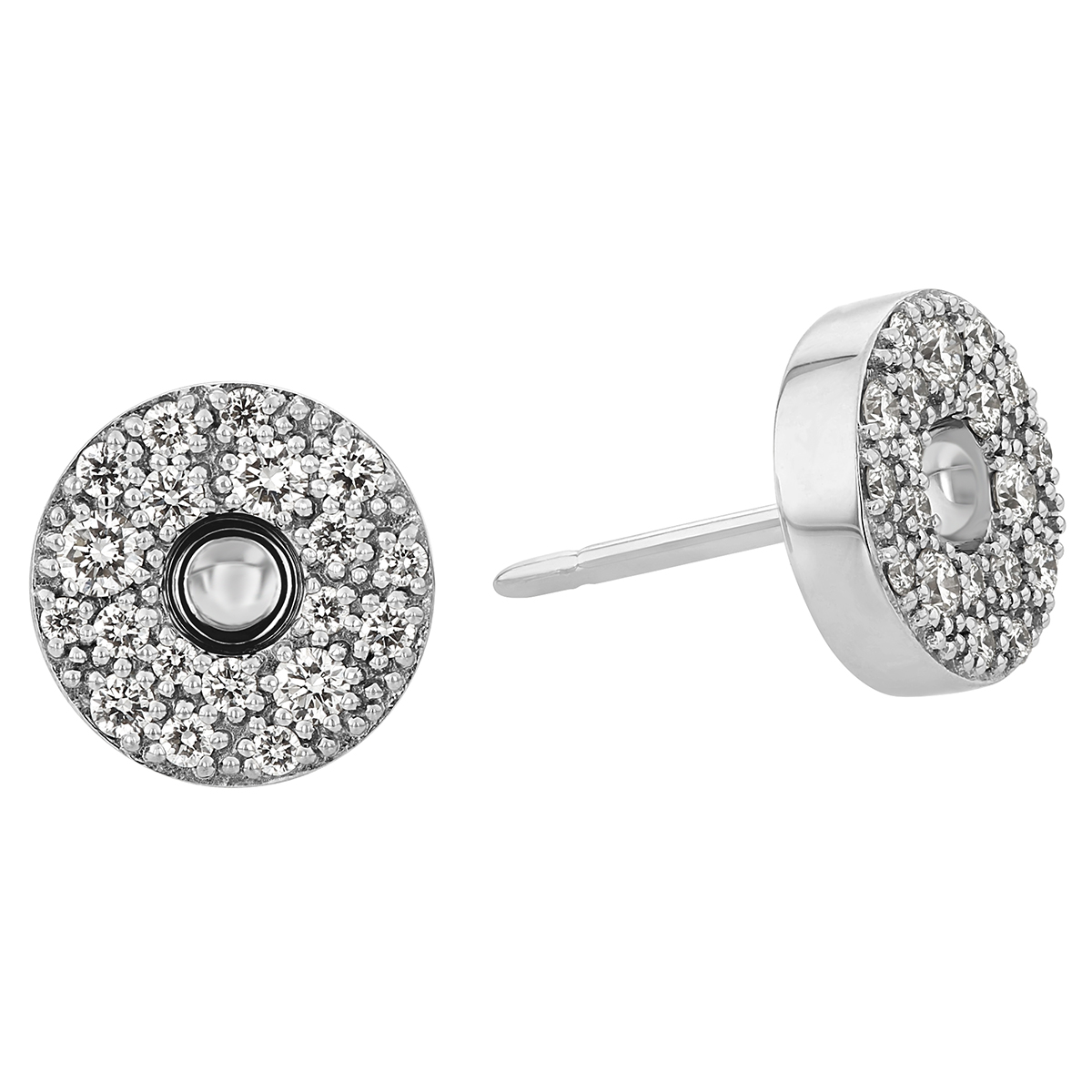 Roberto Coin Pois Moi Luna Diamond Pavé Circle Post Earrings in White Gold