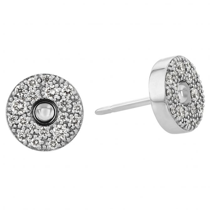Roberto Coin Pois Moi Luna Diamond Pavé Circle Post Earrings in White Gold