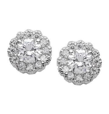 Diamond Round Cluster Halo Stud Earrings in White Gold, 1.42 cttw