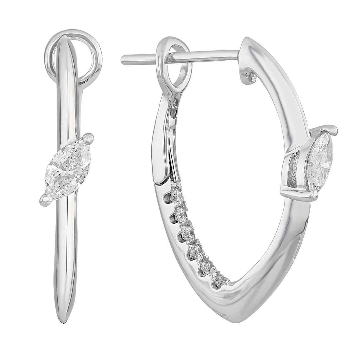 Frederic Sage Bolt Marquise Diamond Inside Out Hoop Earrings in White Gold