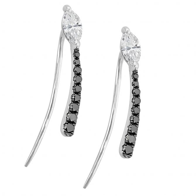 Frederic Sage Black & White Diamond Climber Earrings in White Gold