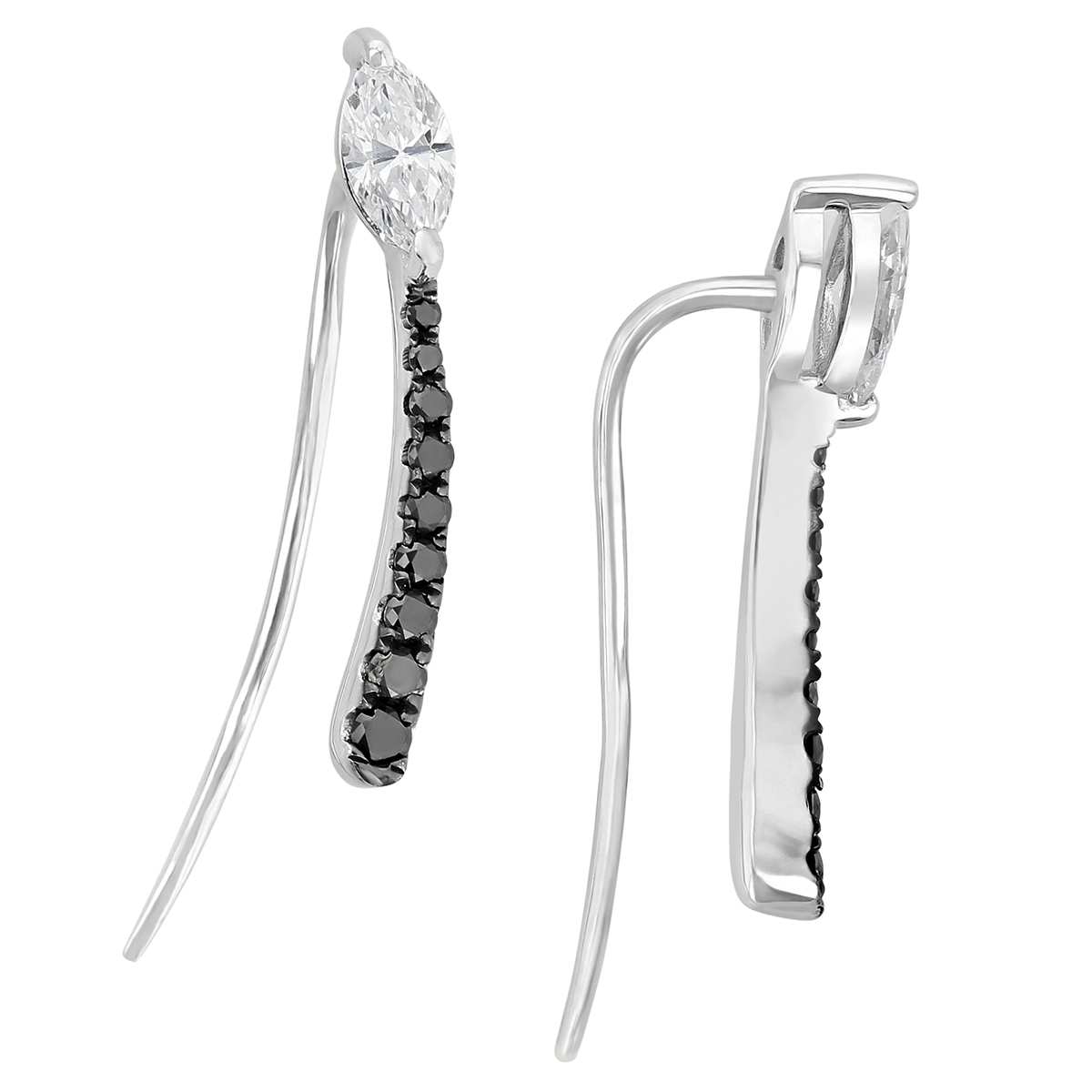 Frederic Sage Black & White Diamond Climber Earrings in White Gold