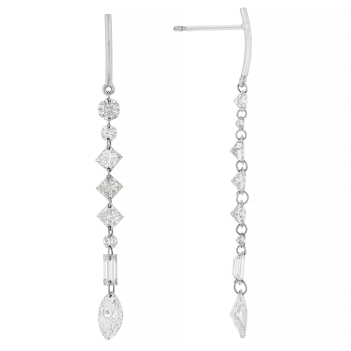 Aresa Multi Shape Diamond Long Drop Earrings in White Gold