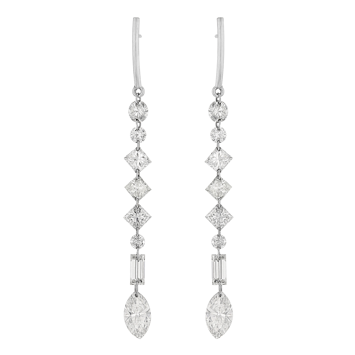 Aresa Multi Shape Diamond Long Drop Earrings in White Gold