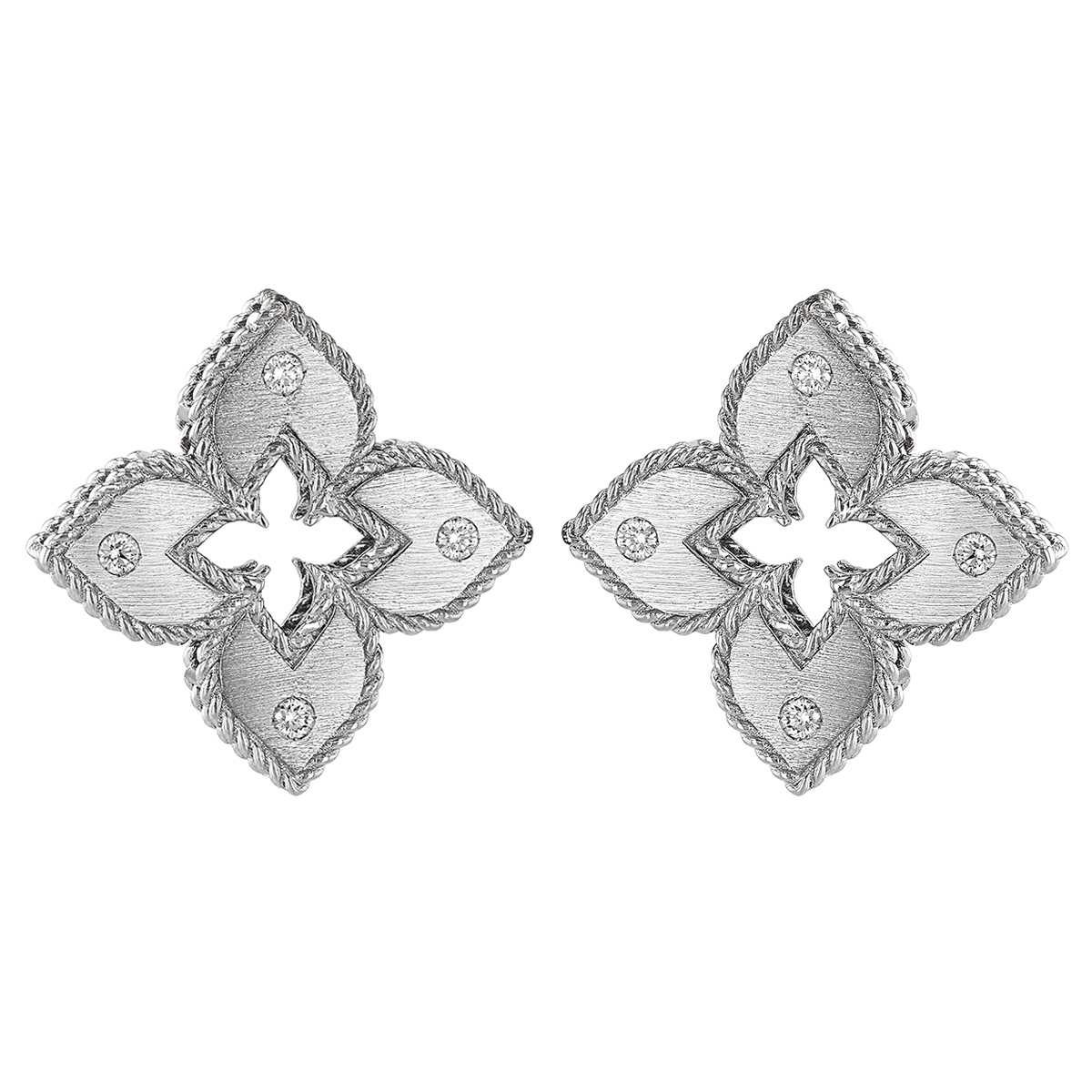 Roberto Coin Venetian Princess Petite White Gold Post Earrings with Diamonds