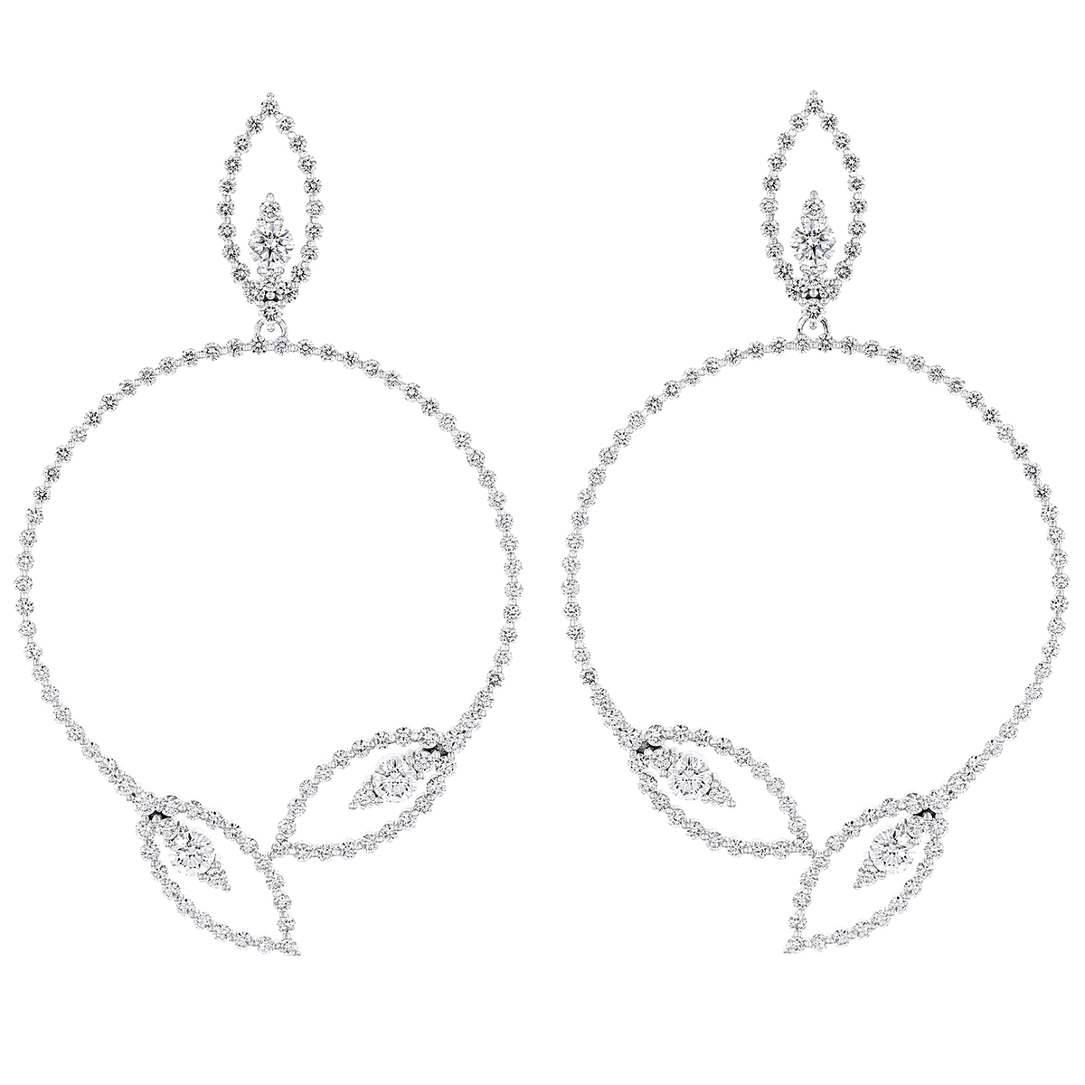 Roberto Coin Diamond Petal & Open Circle Dangle Earrings in White Gold