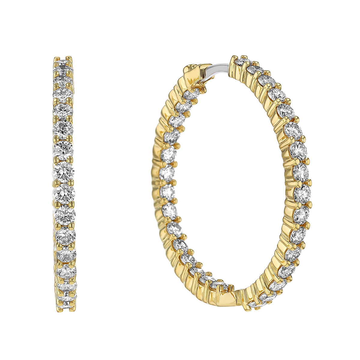 Roberto Coin Diamond Inside Out Large Hoop Earrings in Yellow Gold, 2.84 cttw