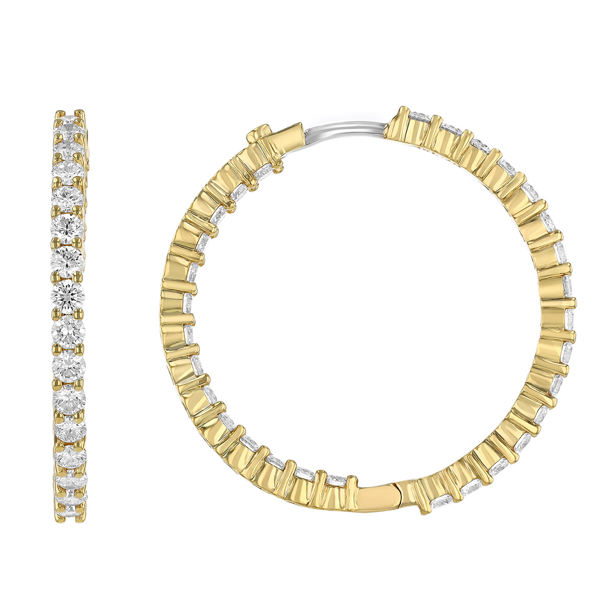 Roberto Coin Diamond Inside Out Large Hoop Earrings in Yellow Gold, 2.84 cttw