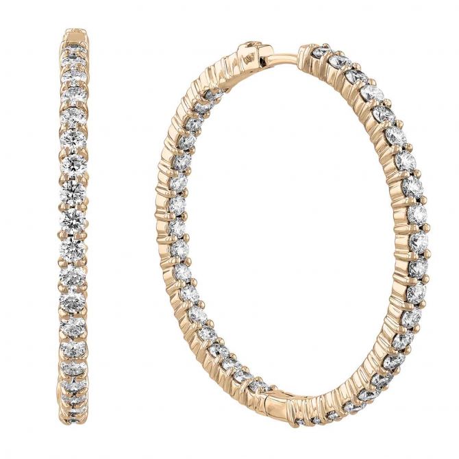 Roberto Coin Large Yellow Gold Inside Outside Diamond Hoop Earrings 3.45 cttw 001615AYERX0 Borsheims